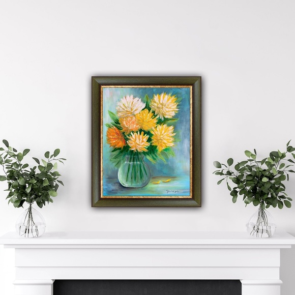 Original mixed media chrysanthemums, art floral painting Impressionism - Picture 5 of 12